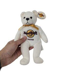 Hard Rock Cafe Boston Peter Beara White Teddy Bear Beanie Baby Plush Stuffed Toy